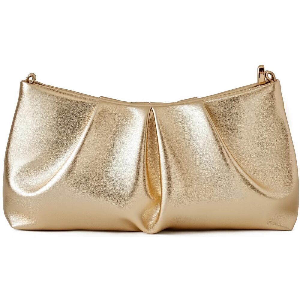 1562 PU Leather Evening Bag Evening Bag Ruched Clutch Purse Detachable - Picture 4 of 5